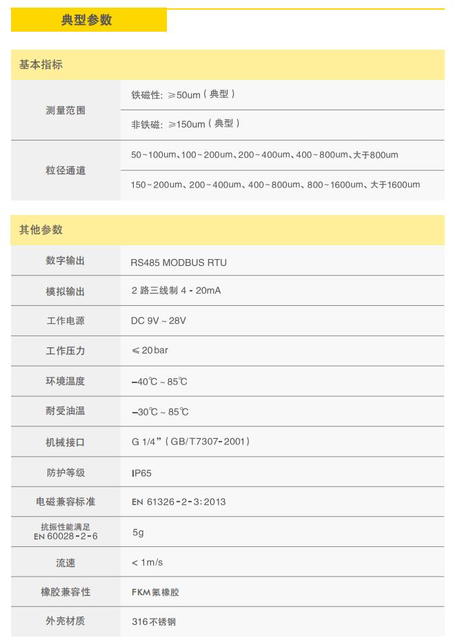 金屬磨屑傳感器 SLFM01_S2典型參數